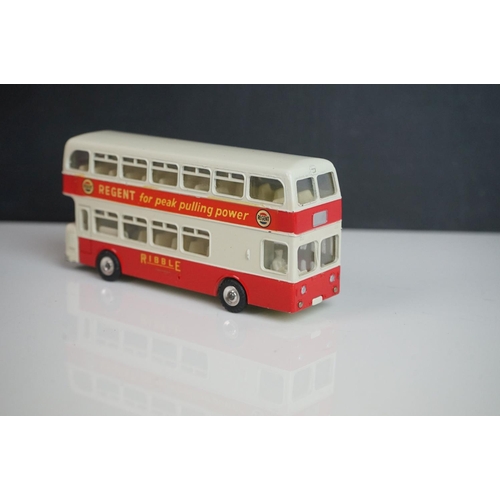 1084 - Ten play worn Dinky diecast buses to include FRench Autobus Parisien Somua Panhard, 4 x 290 Dunlop, ... 