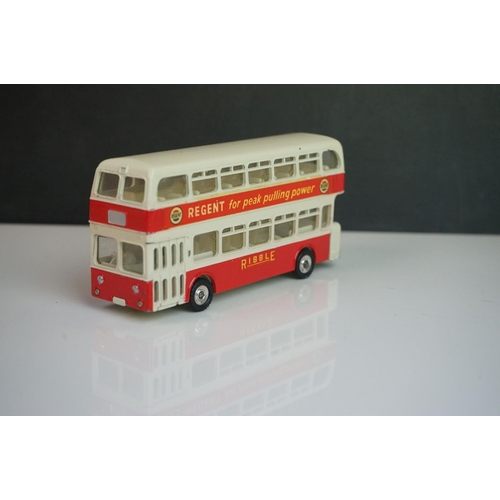 1084 - Ten play worn Dinky diecast buses to include FRench Autobus Parisien Somua Panhard, 4 x 290 Dunlop, ... 