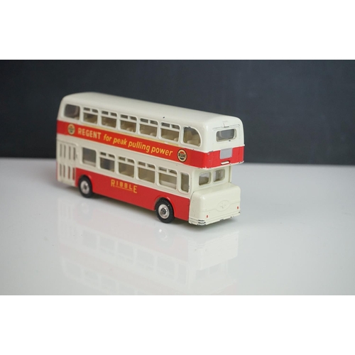 1084 - Ten play worn Dinky diecast buses to include FRench Autobus Parisien Somua Panhard, 4 x 290 Dunlop, ... 