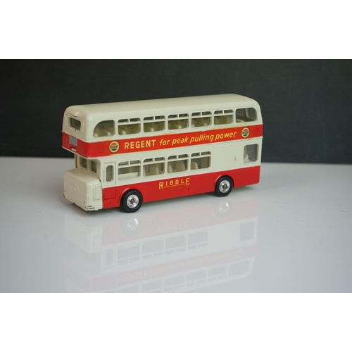 1084 - Ten play worn Dinky diecast buses to include FRench Autobus Parisien Somua Panhard, 4 x 290 Dunlop, ... 