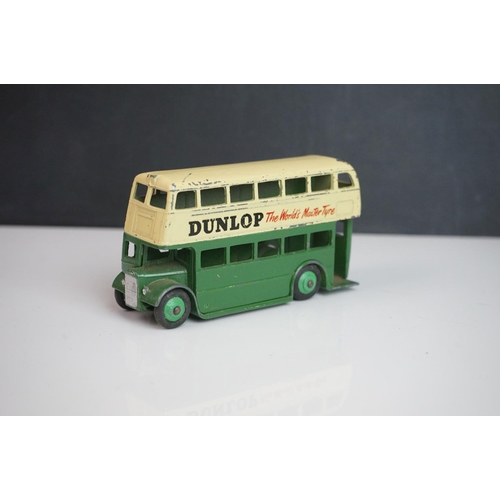 1084 - Ten play worn Dinky diecast buses to include FRench Autobus Parisien Somua Panhard, 4 x 290 Dunlop, ... 