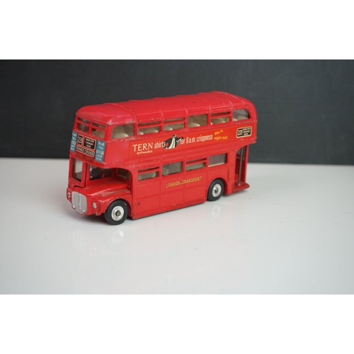 1084 - Ten play worn Dinky diecast buses to include FRench Autobus Parisien Somua Panhard, 4 x 290 Dunlop, ... 