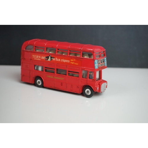 1084 - Ten play worn Dinky diecast buses to include FRench Autobus Parisien Somua Panhard, 4 x 290 Dunlop, ... 