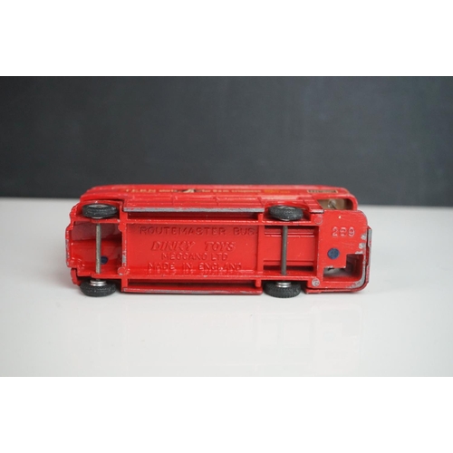 1084 - Ten play worn Dinky diecast buses to include FRench Autobus Parisien Somua Panhard, 4 x 290 Dunlop, ... 