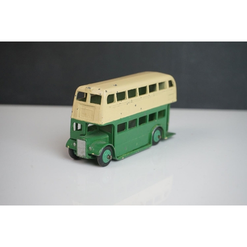 1084 - Ten play worn Dinky diecast buses to include FRench Autobus Parisien Somua Panhard, 4 x 290 Dunlop, ... 