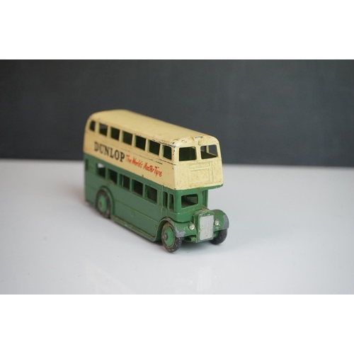 1084 - Ten play worn Dinky diecast buses to include FRench Autobus Parisien Somua Panhard, 4 x 290 Dunlop, ... 