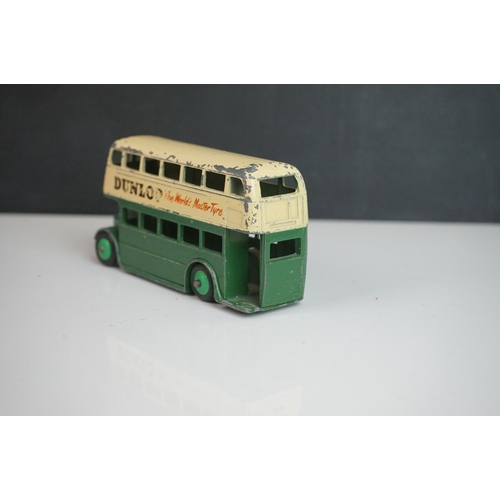 1084 - Ten play worn Dinky diecast buses to include FRench Autobus Parisien Somua Panhard, 4 x 290 Dunlop, ... 