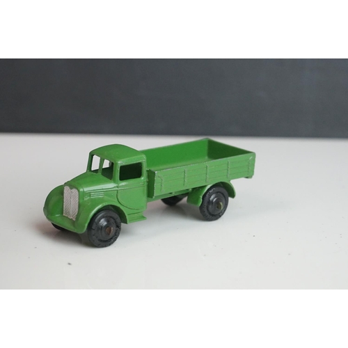 1090 - 11 Early-mid 20th C play worn Dinky diecast models to include 30J Austin, Dodge, Dublo Flatbed Truck... 