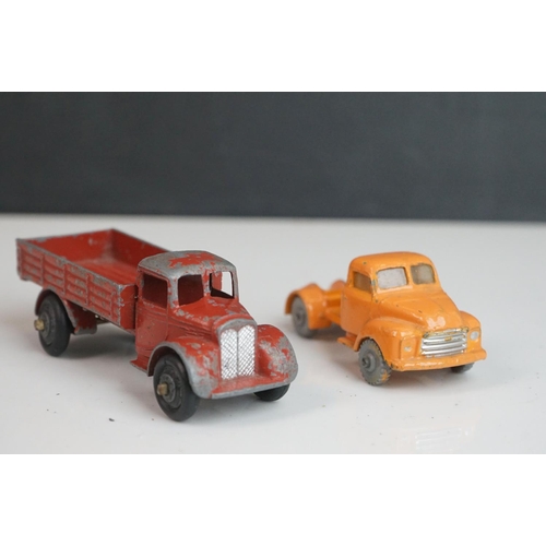 1090 - 11 Early-mid 20th C play worn Dinky diecast models to include 30J Austin, Dodge, Dublo Flatbed Truck... 