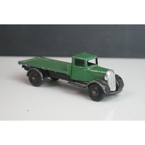 1090 - 11 Early-mid 20th C play worn Dinky diecast models to include 30J Austin, Dodge, Dublo Flatbed Truck... 