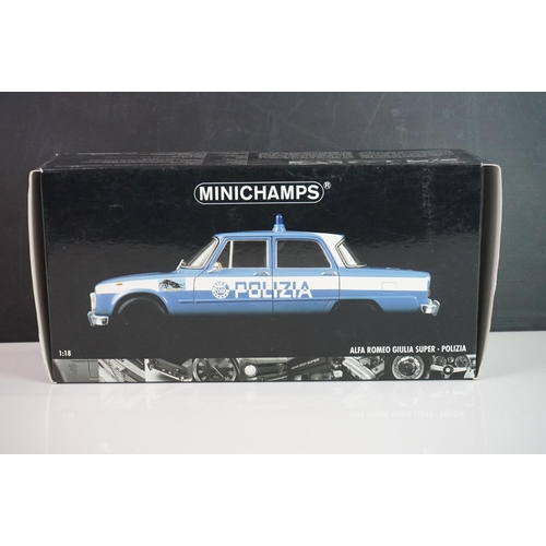 1123 - Boxed Pauls Model Art Minichamps 1:18 Alfa Romeo Guilia Super Polizia diecast model contained within... 