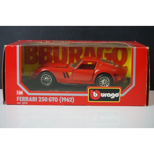 1133 - Five  boxed 1:24 scale Burago diecast models to include 0510 Ferrari 250 GTO (1962), 3 x 1502 Jaguar... 