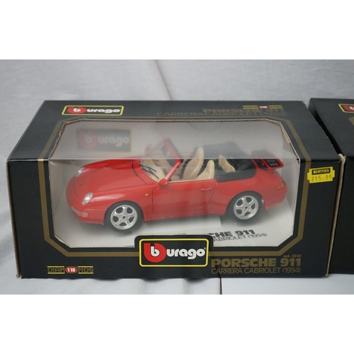 1137 - Ten boxed Buargo 1:18 scale diecast models to include 3021 Porcshe 356B Coupe (1961), 3031 Porsche 3... 