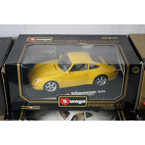 1137 - Ten boxed Buargo 1:18 scale diecast models to include 3021 Porcshe 356B Coupe (1961), 3031 Porsche 3... 