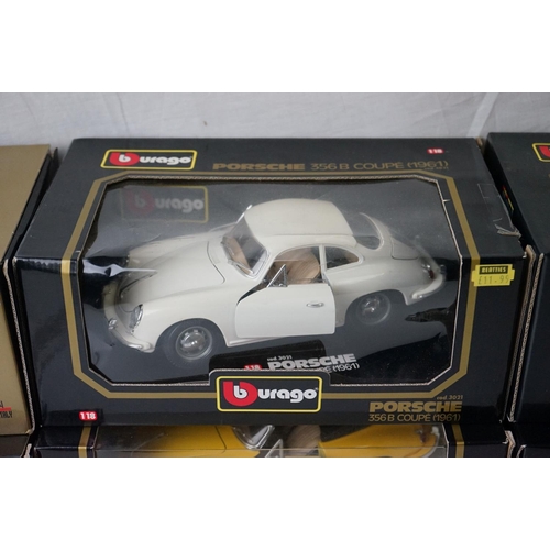 1137 - Ten boxed Buargo 1:18 scale diecast models to include 3021 Porcshe 356B Coupe (1961), 3031 Porsche 3... 