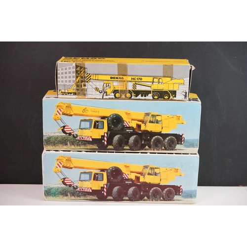 1143 - Three boxed 1:50 Conrad & NZG Liebherr diecast construction models all with Sparrows decals and in r... 