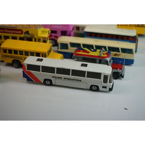 1147 - 22 x Playworn diecast buses featuring NZG, Matchbox, Majorette, Lledo, etc