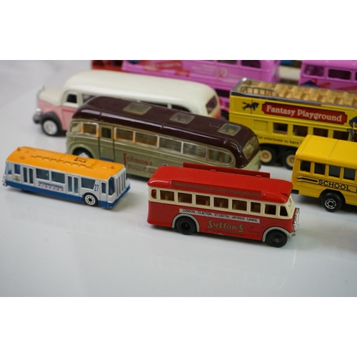 1147 - 22 x Playworn diecast buses featuring NZG, Matchbox, Majorette, Lledo, etc