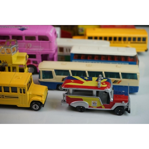 1147 - 22 x Playworn diecast buses featuring NZG, Matchbox, Majorette, Lledo, etc