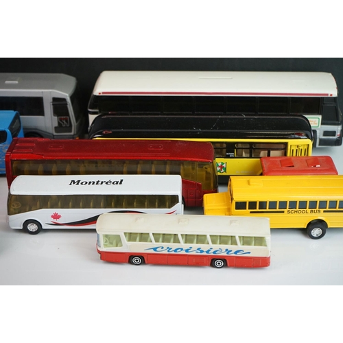 1147 - 22 x Playworn diecast buses featuring NZG, Matchbox, Majorette, Lledo, etc