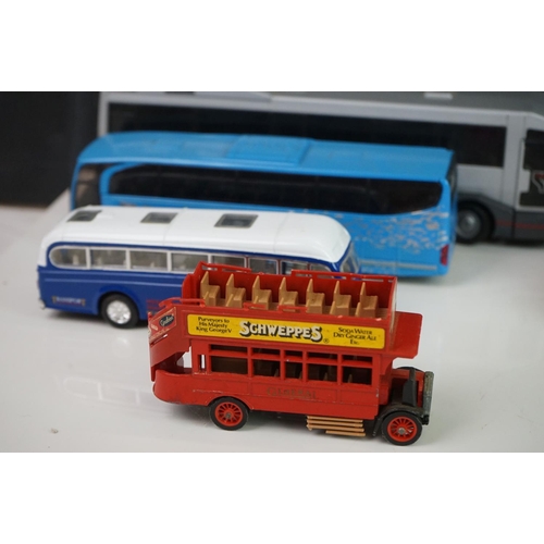 1147 - 22 x Playworn diecast buses featuring NZG, Matchbox, Majorette, Lledo, etc