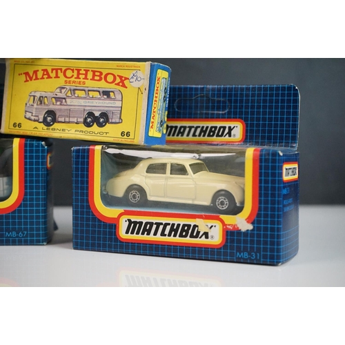 1150 - Six boxed Matchbox diecast models to include 66 Greyhound Bus, MB-31 Rolls Royce Silver Cloud II, MB... 