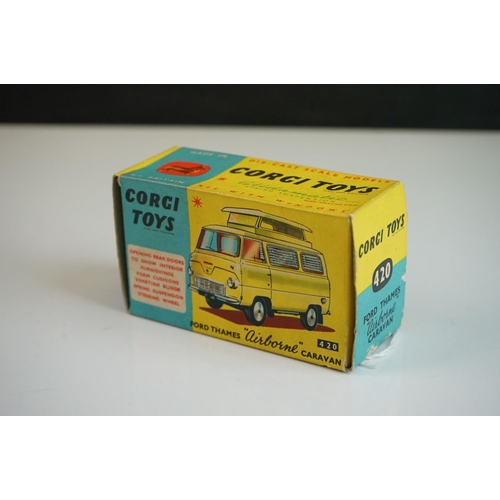 1167 - Boxed Corgi 420 Ford Thames Airborne Caravan diecast model in two tone dark green and cream, diecast... 