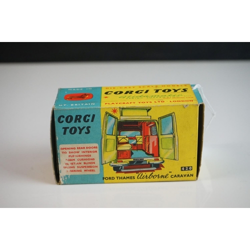 1167 - Boxed Corgi 420 Ford Thames Airborne Caravan diecast model in two tone dark green and cream, diecast... 