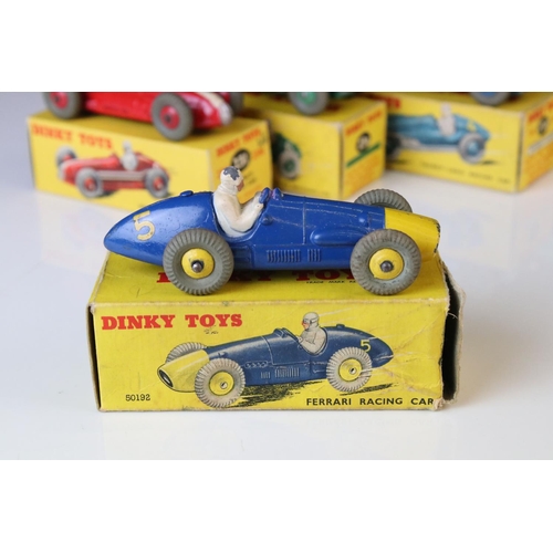 1180 - Five boxed Dinky diecast racing cars to include 230 Talbot-Lago in blue, 23G Cooper Bristol in green... 