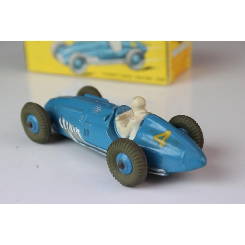 1181 - Five boxed Dinky diecast racing cars to include 23H Ferrari in blue, 23N Masserati in red, 23J HWM i... 