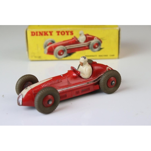 1181 - Five boxed Dinky diecast racing cars to include 23H Ferrari in blue, 23N Masserati in red, 23J HWM i... 