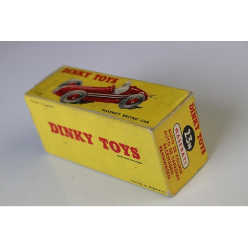 1181 - Five boxed Dinky diecast racing cars to include 23H Ferrari in blue, 23N Masserati in red, 23J HWM i... 