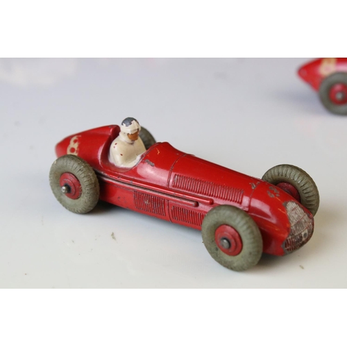 1184 - 12 Mid 20th C play worn Dinky diecast models to include 8 x racing cars, Rover 75, Vanguard etc