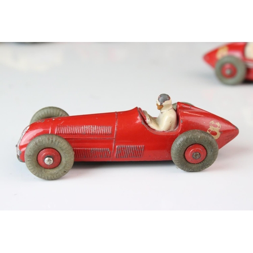 1184 - 12 Mid 20th C play worn Dinky diecast models to include 8 x racing cars, Rover 75, Vanguard etc