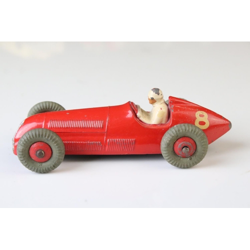 1184 - 12 Mid 20th C play worn Dinky diecast models to include 8 x racing cars, Rover 75, Vanguard etc