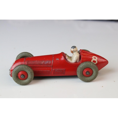 1184 - 12 Mid 20th C play worn Dinky diecast models to include 8 x racing cars, Rover 75, Vanguard etc