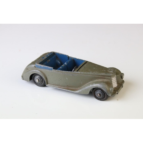 1184 - 12 Mid 20th C play worn Dinky diecast models to include 8 x racing cars, Rover 75, Vanguard etc