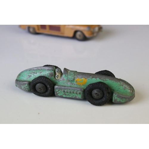 1184 - 12 Mid 20th C play worn Dinky diecast models to include 8 x racing cars, Rover 75, Vanguard etc