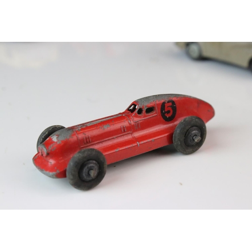 1184 - 12 Mid 20th C play worn Dinky diecast models to include 8 x racing cars, Rover 75, Vanguard etc