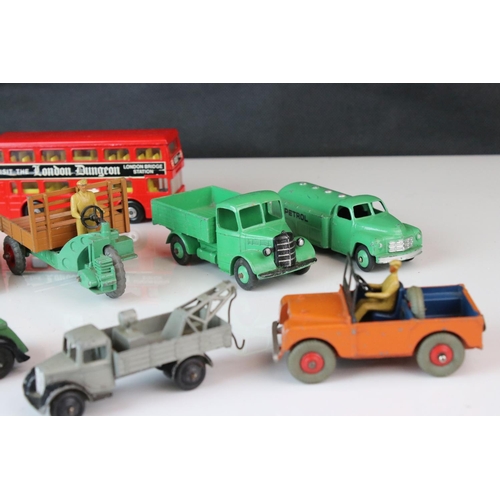 1186 - 12 Mid 20th C Dinky diecast models to include Dunlop Trojan, Daimler Ambulance, Petrol Tanker, Land ... 