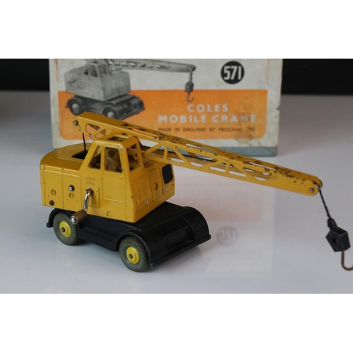 1191 - Two boxed Dinky Supertoys to include 561 Blaw Knox Bulldozer in red and 571 Coles Mobile Crane, both... 