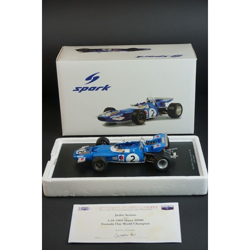 1196 - Autograph - Boxed 1/18 Spark Minimax 18S066 Matra MS80 No 2 Winner French GP 1969 diecast model, exc... 