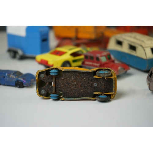 1256 - 14 mid 20th C play worn diecast models to include Dinky, Corgi and Matchbox Lesney featuring Corgi J... 