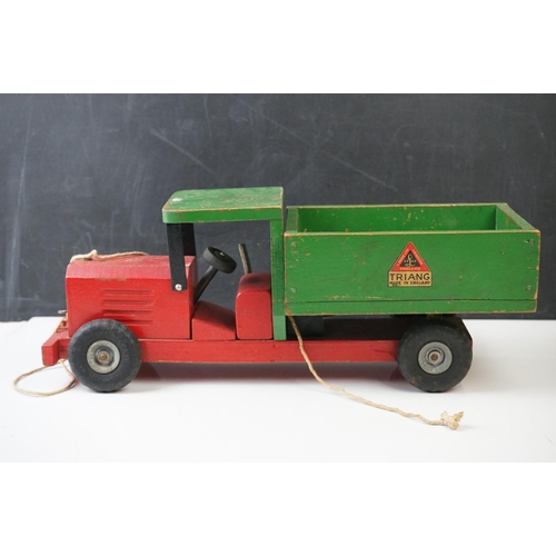 1288 - Boxed Triang Yacht in green (damaged box) plus Triang wooden truck, red crane and an unmarked artill... 