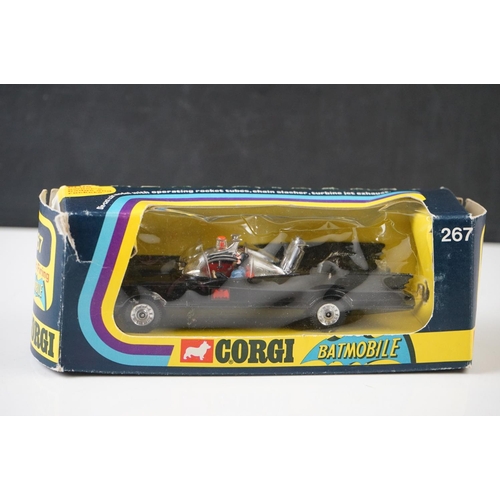 1293 - Boxed Corgi 267 Rocket Firing Batmobile diecast model with Batman & Robin figures, with envelope con... 