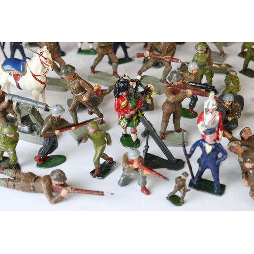 1297 - Collection of mid 20th C figures and soldiers to include Britains & Leyla, various regiments, vg con... 