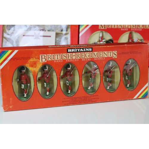 1332 - Eight boxed Britains metal soldier sets to include 7205 3 Mounted Lifeguards, 7239 Gordon Highlander... 