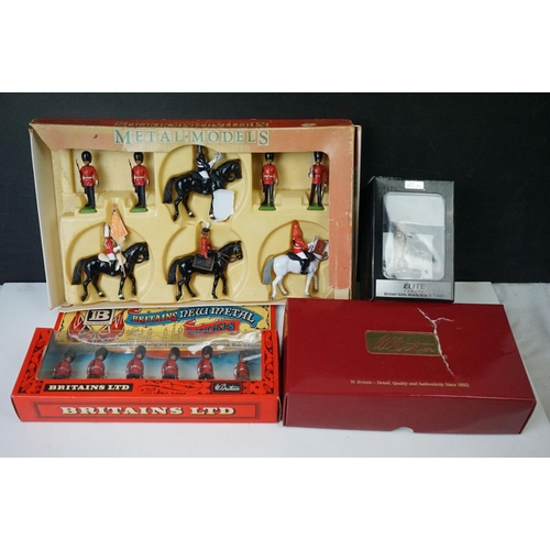 1338 - Four boxed Britains metal figure sets to include 7225 Scots Guards, 48005 Pipes & Drum Highlanders, ... 