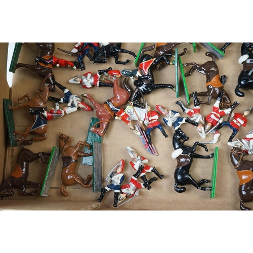 1344 - Collection of vintage metal horseback figures, features 29 horses in total, gd condition