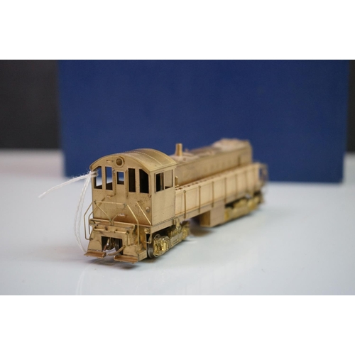 152 - Boxed Alco HO gauge S-1 660 HP Switcher D116 brass locomotive (Japan), unpainted, appearing vg with ... 